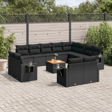 Set mobilier de grădină cu perne, 13 piese, negru, poliratan - Img 1