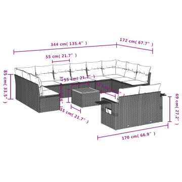 Set mobilier de grădină cu perne, 13 piese, negru, poliratan - Img 3