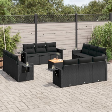 Set mobilier de grădină cu perne, 13 piese, negru, poliratan - Img 1