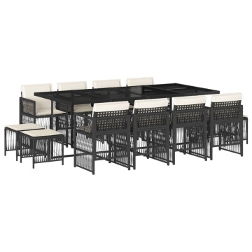 Set mobilier de grădină cu perne, 13 piese, negru, poliratan - Img 2