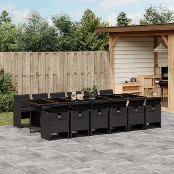 Set mobilier de grădină cu perne, 13 piese, negru, poliratan - Img 1