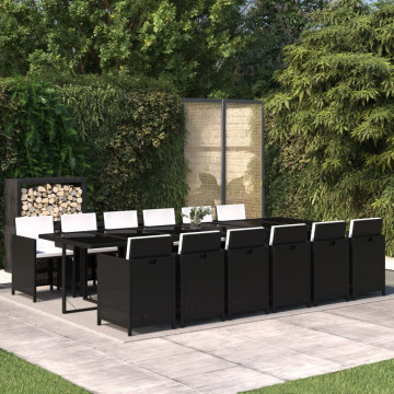 Set mobilier de grădină cu perne, 13 piese, negru, poliratan - Img 1