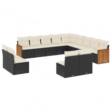 Set mobilier de grădină cu perne, 13 piese, negru, poliratan - Img 2