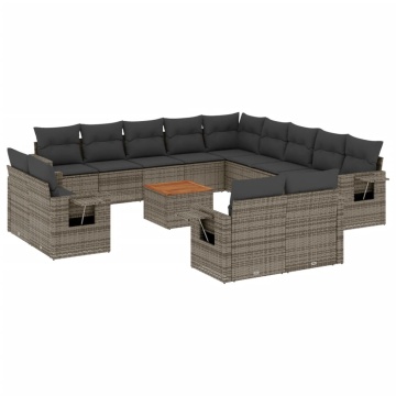 Set mobilier de grădină cu perne, 14 piese, gri, poliratan - Img 2