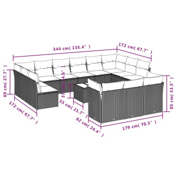 Set mobilier de grădină cu perne, 14 piese, negru, poliratan - Img 3