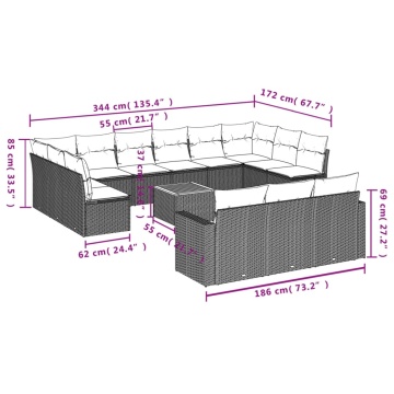 Set mobilier de grădină cu perne, 14 piese, negru, poliratan - Img 3