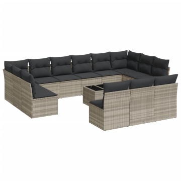 Set mobilier de grădină cu perne,14 piesegri deschis, poliratan - Img 2