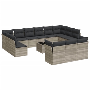Set mobilier de grădină cu perne,14 piesegri deschis, poliratan - Img 2