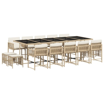 Set mobilier de grădină cu perne, 15 piese, bej, poliratan - Img 2