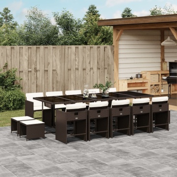 Set mobilier de grădină cu perne, 15 piese, maro, poliratan - Img 1
