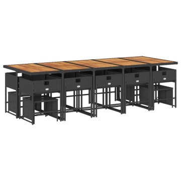 Set mobilier de grădină cu perne, 15 piese, negru, poliratan - Img 4