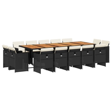 Set mobilier de grădină cu perne, 15 piese, negru, poliratan - Img 2