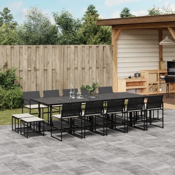 Set mobilier de grădină cu perne, 15 piese, negru, poliratan - Img 1