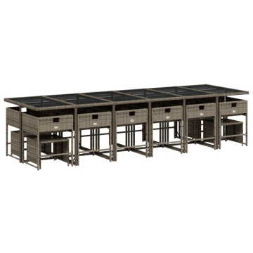 Set mobilier de grădină cu perne, 17 piese, gri, poliratan - Img 3