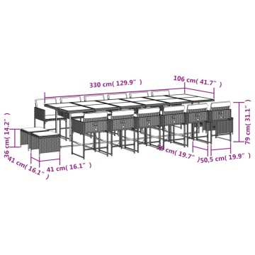 Set mobilier de grădină cu perne, 17 piese, gri, poliratan - Img 5