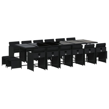 Set mobilier de grădină cu perne, 17 piese, negru, poliratan - Img 2