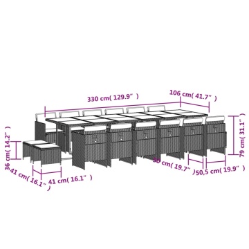 Set mobilier de grădină cu perne, 17 piese, negru, poliratan - Img 5