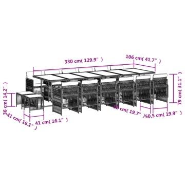Set mobilier de grădină cu perne, 17 piese, negru, poliratan - Img 5