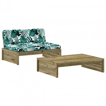 Set mobilier de grădină cu perne, 2 piese, lemn de pin tratat - Img 2
