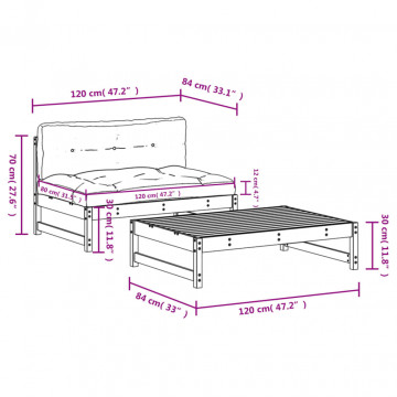 Set mobilier de grădină cu perne, 2 piese, lemn masiv Douglas - Img 7