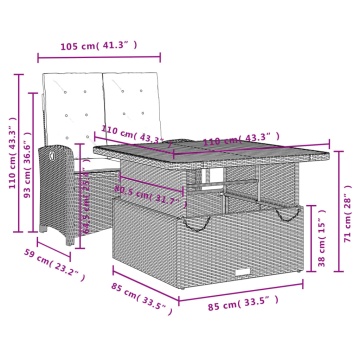 Set mobilier de grădină cu perne, 2 piese, negru, poliratan - Img 7