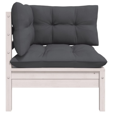 Set mobilier de grădină cu perne, 3 piese, alb, lemn masiv pin - Img 4
