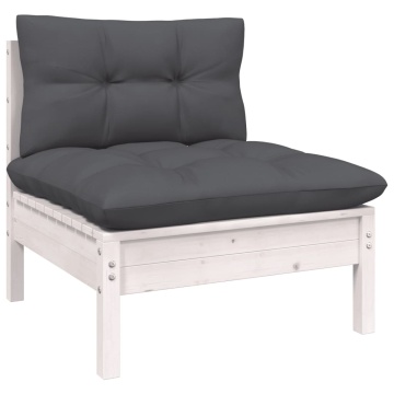 Set mobilier de grădină cu perne, 3 piese, alb, lemn masiv pin - Img 4