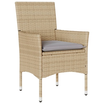 Set mobilier de grădină cu perne 3 piese bej poliratan & sticlă - Img 3