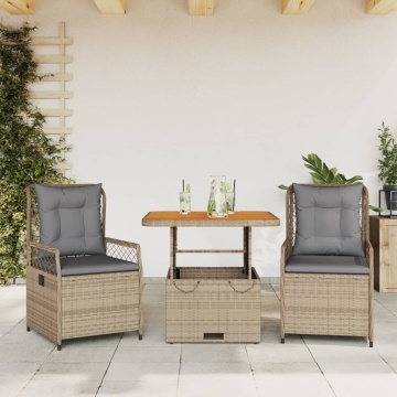 Set mobilier de grădină cu perne, 3 piese, bej, poliratan - Img 1