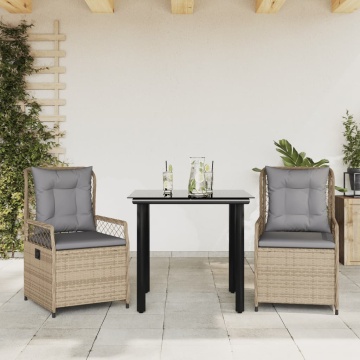 Set mobilier de grădină cu perne, 3 piese, bej, poliratan - Img 1