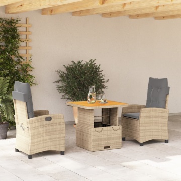 Set mobilier de grădină cu perne, 3 piese, bej, poliratan - Img 1