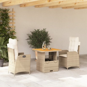Set mobilier de grădină cu perne, 3 piese, bej, poliratan - Img 1