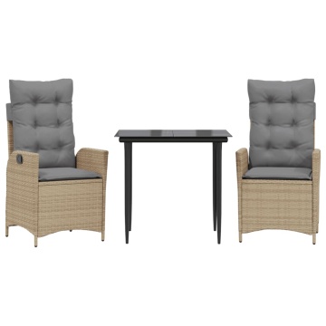 Set mobilier de grădină cu perne, 3 piese, bej, poliratan - Img 2