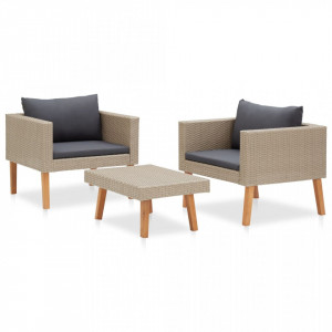 Set mobilier de grădină cu perne, 3 piese, bej, poliratan - Img 3