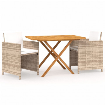 Set mobilier de grădină cu perne, 3 piese, bej - Img 2