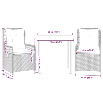 Set mobilier de grădină cu perne, 3 piese,gri deschis,poliratan - Img 7