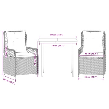 Set mobilier de grădină cu perne, 3 piese,gri deschis,poliratan - Img 7