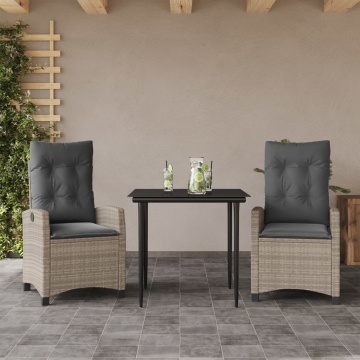 Set mobilier de grădină cu perne, 3 piese,gri deschis,poliratan - Img 1