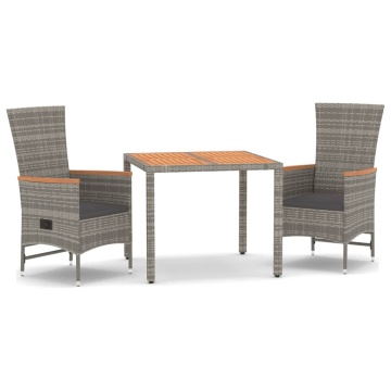 Set mobilier de grădină cu perne, 3 piese, gri, poliratan - Img 2