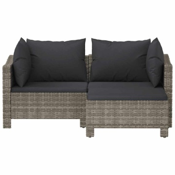 Set mobilier de grădină cu perne, 3 piese, gri, poliratan - Img 4