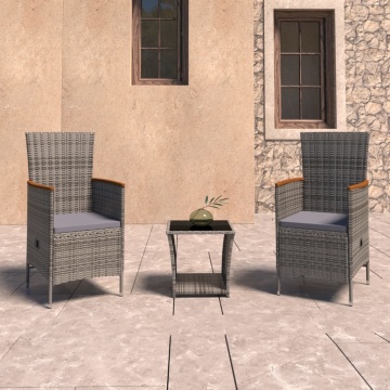 Set mobilier de grădină cu perne, 3 piese, gri, poliratan - Img 1