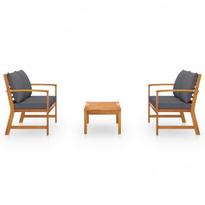 Set mobilier de grădină cu perne, 3 piese, lemn masiv acacia - Img 2