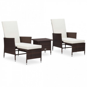 Set mobilier de grădină cu perne, 3 piese, maro, poliratan - Img 1