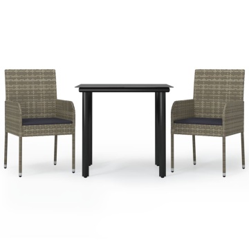 Set mobilier de grădină cu perne, 3 piese, negru/gri, poliratan - Img 2