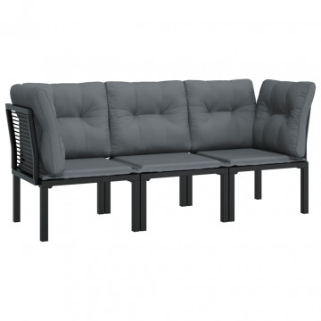 Set mobilier de grădină cu perne, 3 piese, negru/gri, poliratan - Img 3