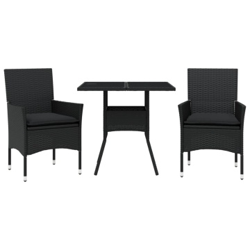 Set mobilier de grădină cu perne 3 piese negru poliratan&sticlă - Img 2