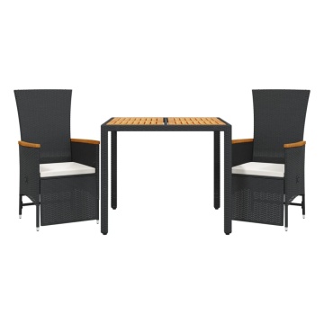 Set mobilier de grădină cu perne, 3 piese, negru, poliratan - Img 2
