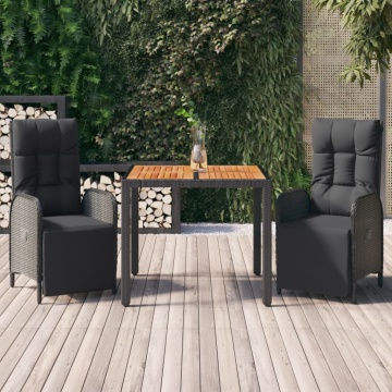 Set mobilier de grădină cu perne, 3 piese, negru, poliratan - Img 1
