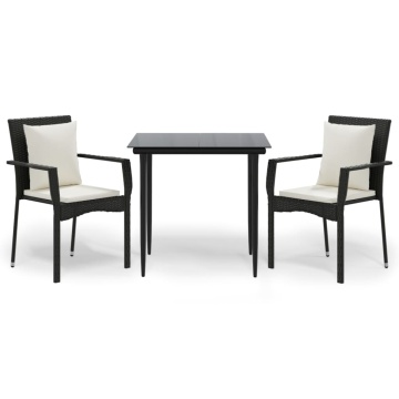 Set mobilier de grădină cu perne, 3 piese, negru, poliratan - Img 2