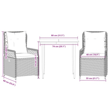 Set mobilier de grădină cu perne, 3 piese, negru, poliratan - Img 7